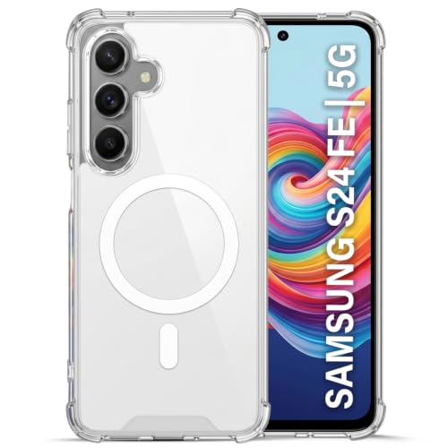 Image of TRUEUPGRADE Back Cover for Samsung Galaxy S24 FE 5G | Mag-Safe Printed Transparent Case | Hard PC Back + Soft TPU Bumper | Magnetic Print Shockproof Protective Cover | Crystal Clear