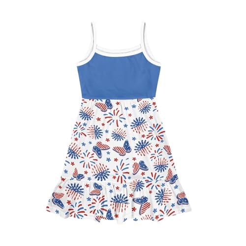 Girls Fourth of July Dress 3-14 Y Kids Spaghetti Strap Tiered Midi Dresses Sleeveless Holiday Party Sundress4