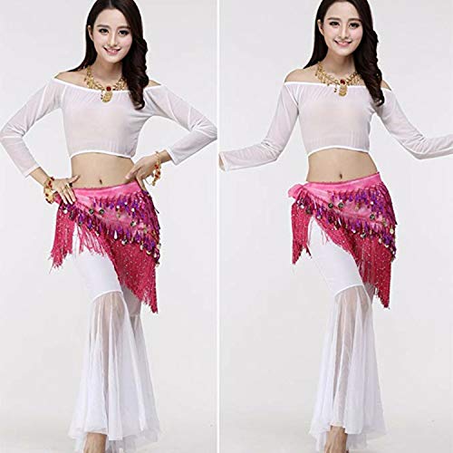 Image of VRITRAZ Women's Chiffon Belly Dance Hip Scarf Waistband Belt Skirt Mixed Colors Sequence Beads and Coins