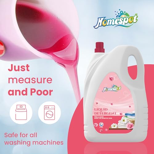 Image of HOMESPOT liquid detergent, top load front load, detergent liquid for washing machine - balanced PH, Non-toxic (5 Liter, Rose)