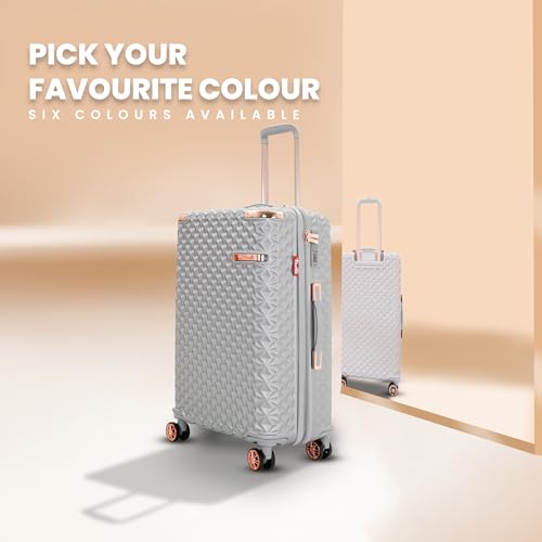 Image of AMERICAN TRAVELLER Goldie ABS 5 Pcs Set Trolley Luggage Bags Combo | Pink Gold Coated | Dual Carry Suitcase | TSA Type Lock | 8 Spinner Wheels | Satin Lining | 730 Days Warranty (28, Silver)