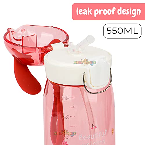 Image of Zest 4 Toyz Bunny Ear Water Bottle for Kids Leak-Proof Sipper Bottle with Flip Straw BPA-Free Portable School Bottle with Strap for Boys & Girls- Pink (550ML)