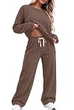 Pajamas for Women Set Waffle Knit Fall Fashion Two Piece Lounge Sets Coffee