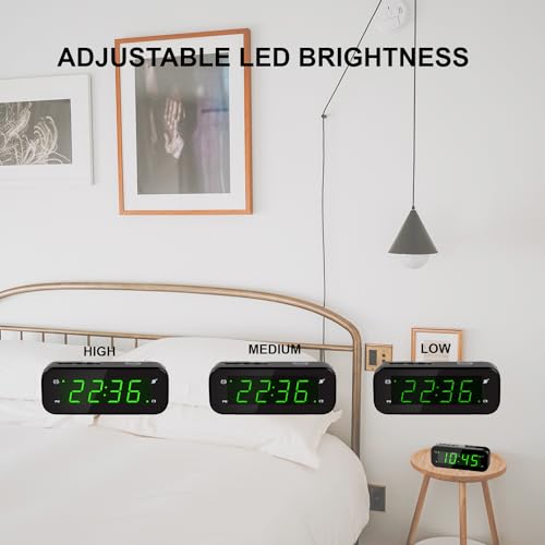 Image of Small Digital Alarm Clock with Temperature Display - Battery Operated,Adjustable Brightness,Snooze,12 /24Hr,Cordless,Night Mode - Ideal Bedside Clock for Bedroom Desk Travel(Green Display)