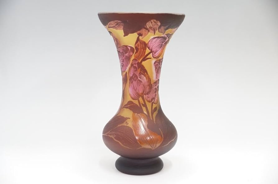 エミールガレ 特大　花器　花瓶　カメオ彫り　被せガラス　高さ15ｃｍ エミールガレ 特大 花器 花瓶 カメオ彫り 被せガラス 高さ15cm