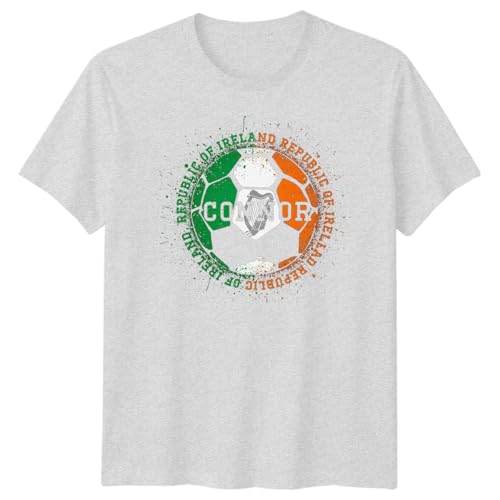 D&T Personalised Republic of Ireland Football T-Shirt | Irish Flag Soccer Men Women Gift | Custom Name Supporter Fan Wear | Sports Gift Idea XL Heather Grey