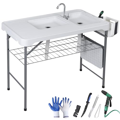Fish Cleaning Table, Mesa Plegable Portátil para Limpieza de Pescado con Fregadero y Kit para Camping