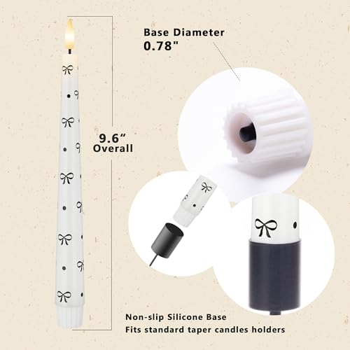 Image of Flameless Taper Candles with Remote, Black Bow and Dot Flameless Candles | Flickering LED Candlesticks with Remote and Timer, Warm 3D Wick Light, Home Table Mantel Party Festival Decor 9.6 Inches