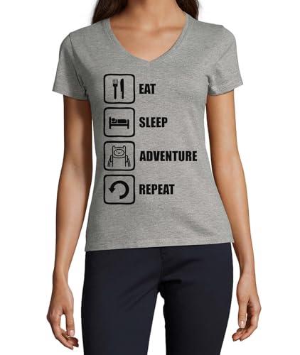 T-shirt col V femme coton gris idéal pour le camping et trek