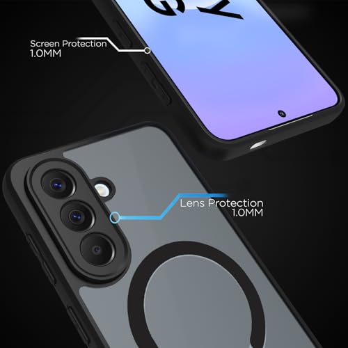 Image of RIGGEAR Shockproof Sleek Hybrid Armor Magnetic Back Cover Case Compatible with MagSafe Accessories for Samsung Galaxy A57 5G (Smoke Black Matte PC + Black TPU Bumper)