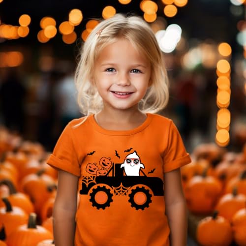 Kids Halloween Shirt Boys Girls Pumpkin Face Ghost Monster Truck Graphic Tees Toddler Halloween Short Sleeve Top3