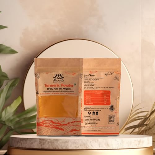 Image of Rav Organics Pure Haldi Rich in Natural Curcumin 250g | Organic Turmeric Powder | 100% Natural Sun-Dried & Stone-Ground Farm-Grown Indian Spice for Cooking, Golden Milk & Wellness | Non-GMO, NPOP Certified