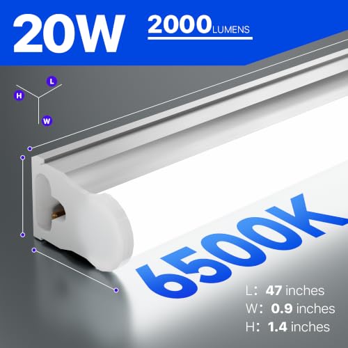 Image of Ensenior 2-Pack T5 LED Shop Lights, 4FT 2000LM 6500K Super Bright White Integrated Single Fixture, 20W Linkable Utility Commercial Lighting for Gym /Garage /Ceiling /Under Cabinet, Plug & Play, FCC