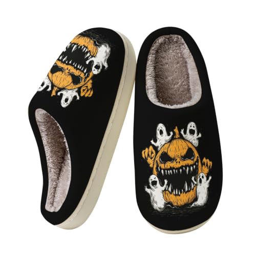 �O�� ���[���V���[�Y �����Y ���b�V�� Halloween Art Letter Print Slippers For Women Closed Toe Fuzzy Warm Indoor �􂦂� ���[�� �V���[�Y ������� �􂦂� ���� �I�V���� �g�C