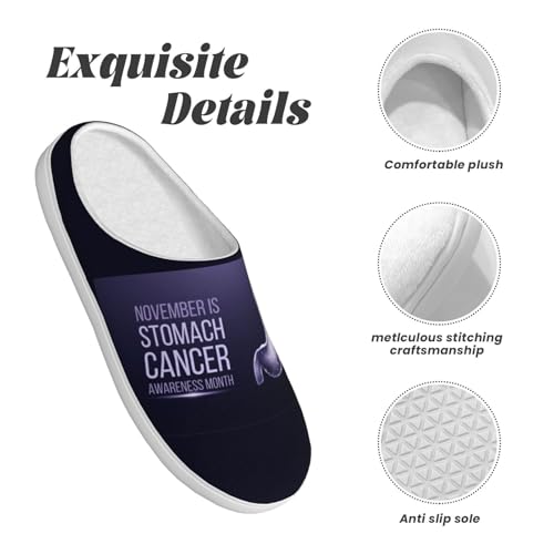 Stomach Cancer Awareness Periwinkle Ribbon Adult Cotton Slippers Home House Indoor Shoes4