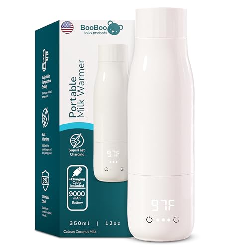 BooBoo Baby Portable Milk Bottle Warmer for Travel | Fast Heating for Breast Milk Formula Milk & Water | Large Capacity Long Battery Life - Ideal for Cars Planes & On The Go