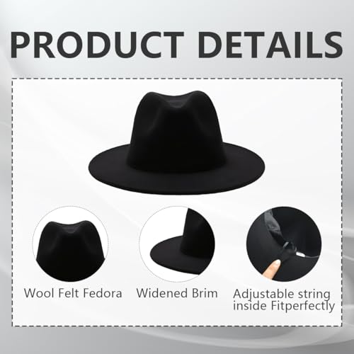 Sombrero Fedora Panamá plano negro de ala ancha para mujer miniatura 4