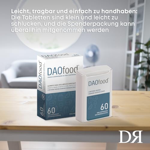 DR Healthcare - DAOfood - DAO-Enzym - Unterstützt das Gleichgewicht von Nahrungsmittelhistamin und DAO - Spender mit 60 magensaftresistenten DAO-Mini-Tabletten