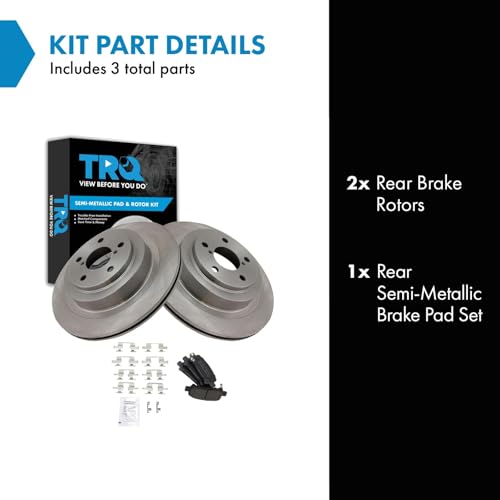 Image of TRQ Rear Brake Pad and Rotor Set Semi Metallic Rotors Compatible with 2005-2009 Subaru Legacy