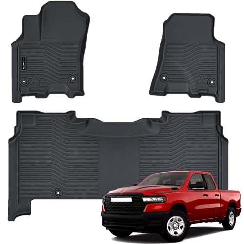 AUXKO All Weather Floor Mat Fit for 2026 2025 Dodge Ram 1500 Crew Cab 5 Seat 2nd Row with Under Seat Storage Box TPE Liner Accessories All Season Guard Odorless Anti-Slip Black