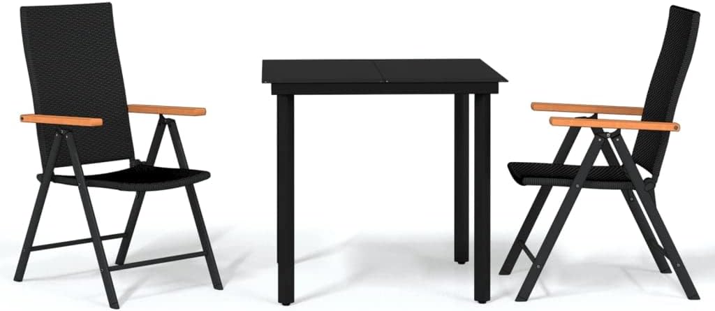 vidaXL 5-Piece Outdoor Dining Set with Adjustable Reclining Chairs - Weather- Bistro Patio Furniture with Easy-to-Clean Glass Tabletop & Folding Chairs for Space-Saving Storage