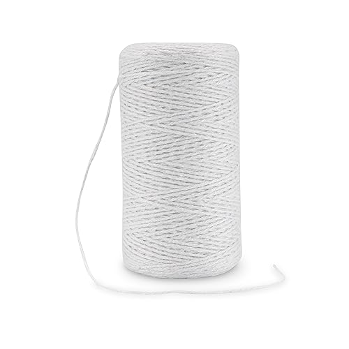 Rietlow® Hilo de Algodón Natural de 200 m – para Cocina, Horneado, Atado de Alimentos, Decoración, Regalos y Manualidades – Blanco y Resistente al Calor (Blanco)