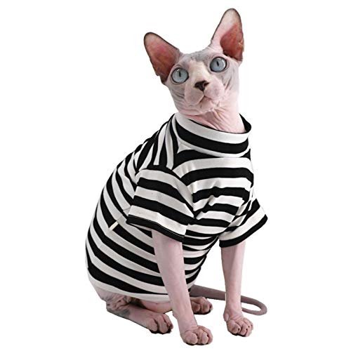 Sphynx Haarlose Katze rot gestreift atmungsaktiv Sommer Baumwolle T-Shirts Haustierkleidung Rundkragen Weste Kätzchen Shirts ärmellos Katzen & kleine Hunde Bekleidung (XL (4-5 kg), schwarz gestreift) Cover