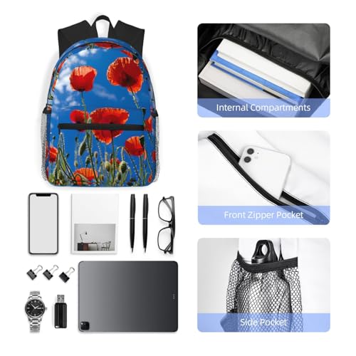 Sac à dos imprimé coquelicots ciel bleu noir One Size pour tous