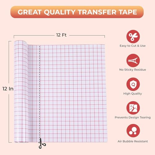 Image of YRYM HT Transfer Tape for Vinyl, 12 inch x 12 FT w /Red Alignment Grid