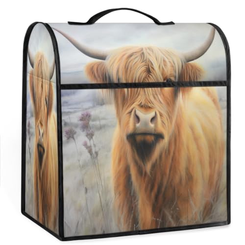 Coffee Maker Cover Vintage Highland Cow Kitchen Appliance Covers Small Appliance Covers Blender Cover Juicer Cover Dust Covers for Kitchen Appliances with Top Handle and Pockets,Washable,C831