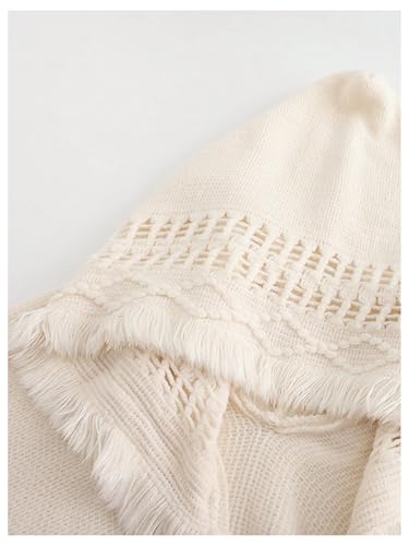 GORGLITTER Women's Fall Fringe Shawl Wrap Warm Poncho Cape Hooded Sweater Boho Dolman Sleeve Button Oversized Sweaters4