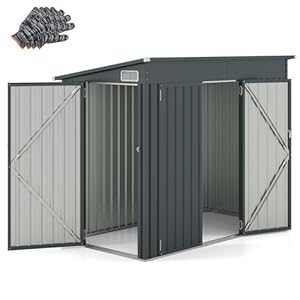 COSTWAY Tuinhuis van metaal, 235 x 117 x 185 cm, gereedschapsschuur met voordeur, zijdeur en lessenaarsdak, afsluitbaar, tuinhuisje, tuinschuur voor buiten, donkergrijs