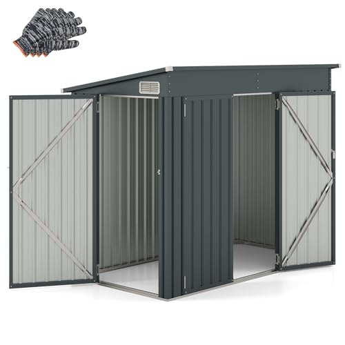 COSTWAY Gartenhaus Metall, 235 x 117 x 185 cm, Gerätehaus mit Vordertür & Seitentür & Pultdach, Geräteschuppen abschließbar, Gartenhütte Gartenschuppen, Garten Schuppen Outdoor (Dunkelgrau)