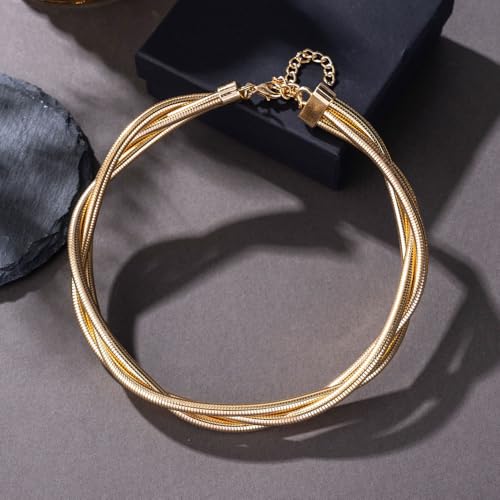 Uarein Chunky Gold Statement Choker Neckalce for Women Layered Snakebone Chain Collar Necklace Twist Wrap Stainless Steel Choker Punk Aesthetic Jewelry Gifts (Gold) by Uarein - Used condition - Image 5