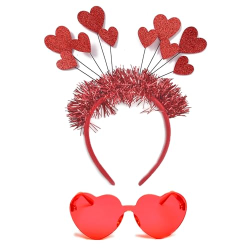 Sequin Love Heart Boppers Headbands Heart Sunglasses, Perfect Hair Accessories for Wedding Birthday (Red, One Size)