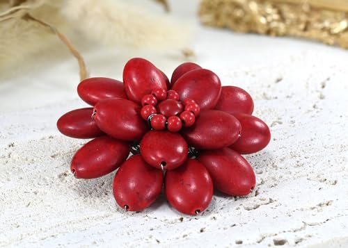 Image of AeraVida Unique Stylish Red Lotus Reconstructed Red Coral Stone Floral Pin or Brooch | Fashionable Pin for Women | Fashion Jewelry