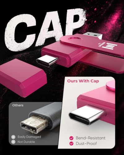 Image of MOSDART 1TB USB C and A 3.2 150MB /s Dual Flash Drive with Keychain, Pink | Fits Android Phones, iPhone 15, 16, 17, Macbook, iPad, For Photos and Videos, USB-C Port Protection, Phone Case Friendly