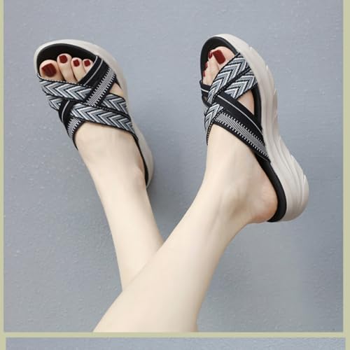 Orthopedic Sandals for Women Wide Width, Arch Support Shoes for Women,Comfortable Elastic Large Size Thick Soled Slippers (Black,9-9.5)2