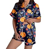 QJDFLL Pyjama Shorts Set mit Thanksgiving Truthahn Aufdruck für Damen 2026(Marine,M)
