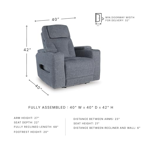Image of Signature Design by Ashley RiverTest Contemporary Power Recliner with Adjustable Headrest, USB Ports and LED Lighting, Gray