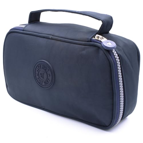 Estojo Escolar Feminino Masculino Grande Box Ziper Resistente Papelaria Fofa Quadrado Infantil Unissex Alça De Mão Organizador De Lápis Canetas Marcadores Lapiseira Borracha Apontadore (Azul Escuro)