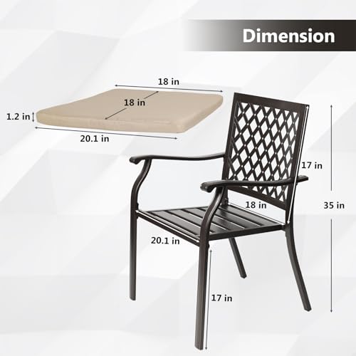 Aoodor Outdoor Stackable Patio Metal Dining Chairs 4-Piece Set with Strapped Seat Cushions - Perfect for Patio, Garden, Backyard, or Courtyard Use