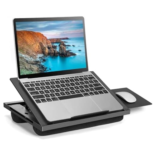 Adjustable Lap Desk - with 6 Adjustable Angles, Detachable Mouse Pad, & Dual Cushions Laptop Stand for Car Laptop Desk, Work Table, Lap Writing Board & Drawing Desk on Sofa or Bed by HUANUO