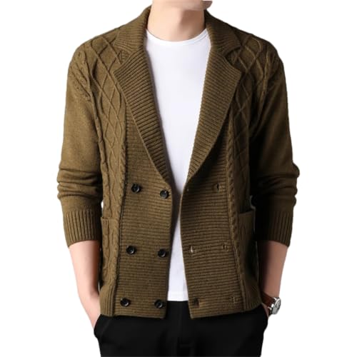 Men Suit Sweater Outwear Knit Lapel Double Breasted Thick for Winter Retro Cardigan