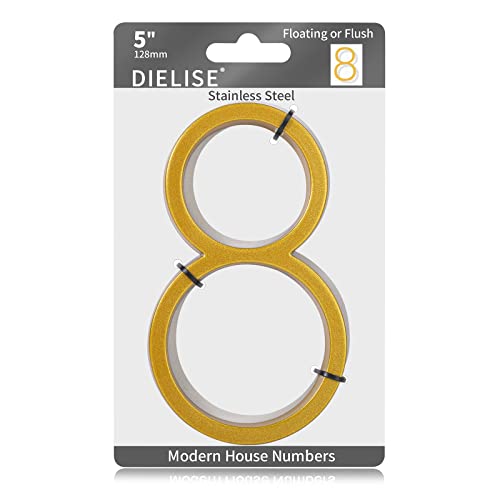 5'' Gold Floating House Number,Metal Modern House Numbers,Outside Garden Door Address Mailbox Decor Number With Nail Kits, Stainless Steel 911 Visibility Signage(8) #TOP1