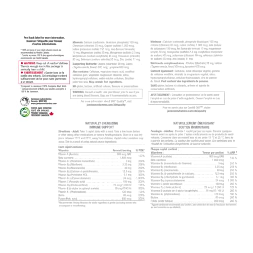 Jamieson 100% Complete Multivitamin Max Strength, with Higher Concentrations of Vitamin B, Vitamin C, and Vitamin D. Supports Immunity, Energy, and Overall Health, Gluten-Free, One Per Day, 115 Caplets - Image 6