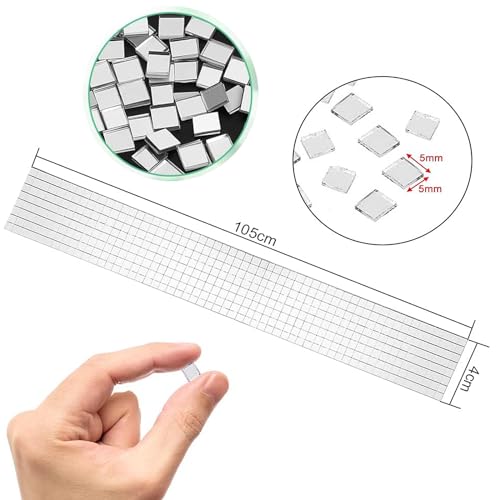 Bajiuxhfei 3200 Stück Spiegel Mosaik Fliesen Disco Kugel, Selbstklebende Mini Spiegel, Selbstklebend Echt Quadratisch Glas, Selbst Adhesive Mosaic Glas für Badezimmer, Hotel(5 mm x 5 mm) (Silbrig)