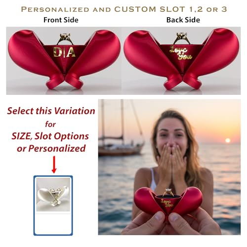 Image of VARLIKIYAZ Heart Shaped Ring Gift Box Romantic Unique Design Ring Holder Jewelry Case For Gifts, Wedding, Engagement, Proposal, Birthday and Anniversary (Burgundy)