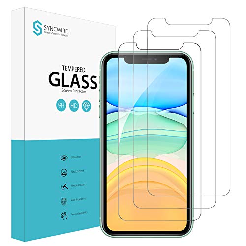 Syncwire Screen Protector for iPhone 11, iPhone XR (3-Pack), Anti-Fingerprint Tempered Glass Screen Protector (9H Hardness, 6X Stronger, Installation Frame, Bubble Free) [Not Edge to Edge]