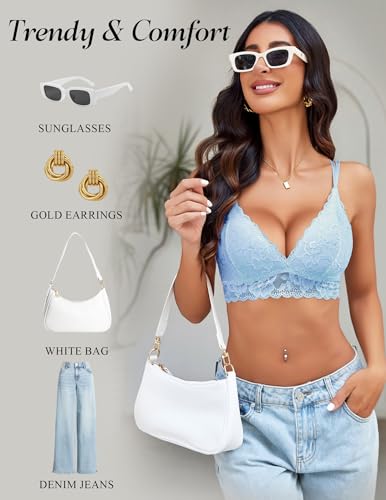 Image of Avidlove Bras for Women Floral Lace Bralettes Deep V Sexy Bras Cross Back Longline Bralette No Padded